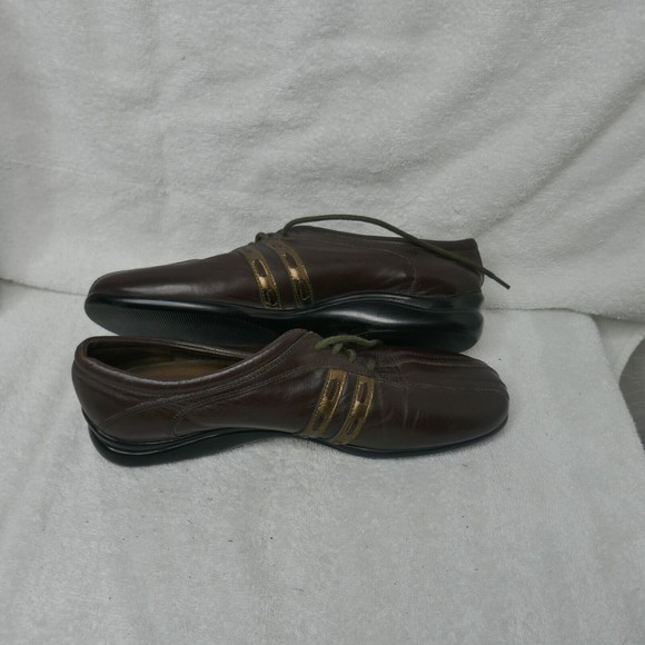 David Tate Brown Leather Oxford Shoes Lace-up Gold Detail Size 8 NARROW - Picture 16 of 16